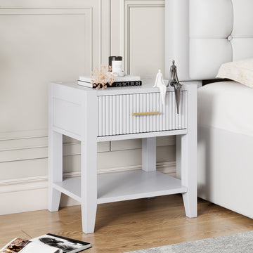 Wooden Nightstand With A Drawer And An Open Storage, End Table For Bedroom, White White Particle Board