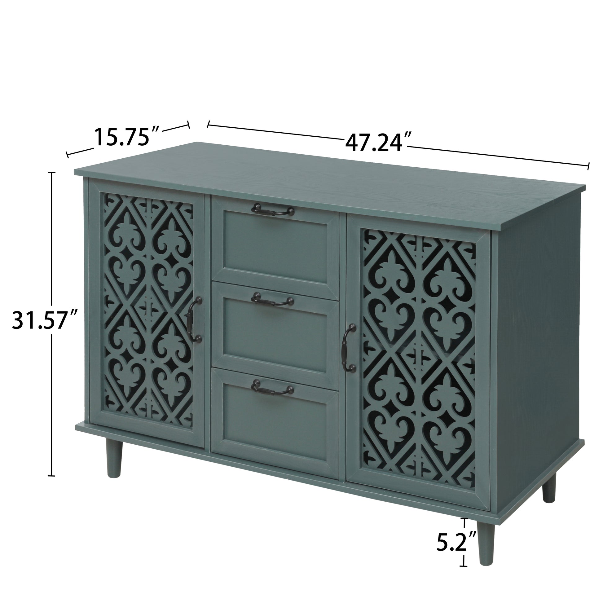 2 Door 3 Drawer Cabinet, American Furniture, Suitable For Bedroom, Living Room, Study Dark Green Particle Board