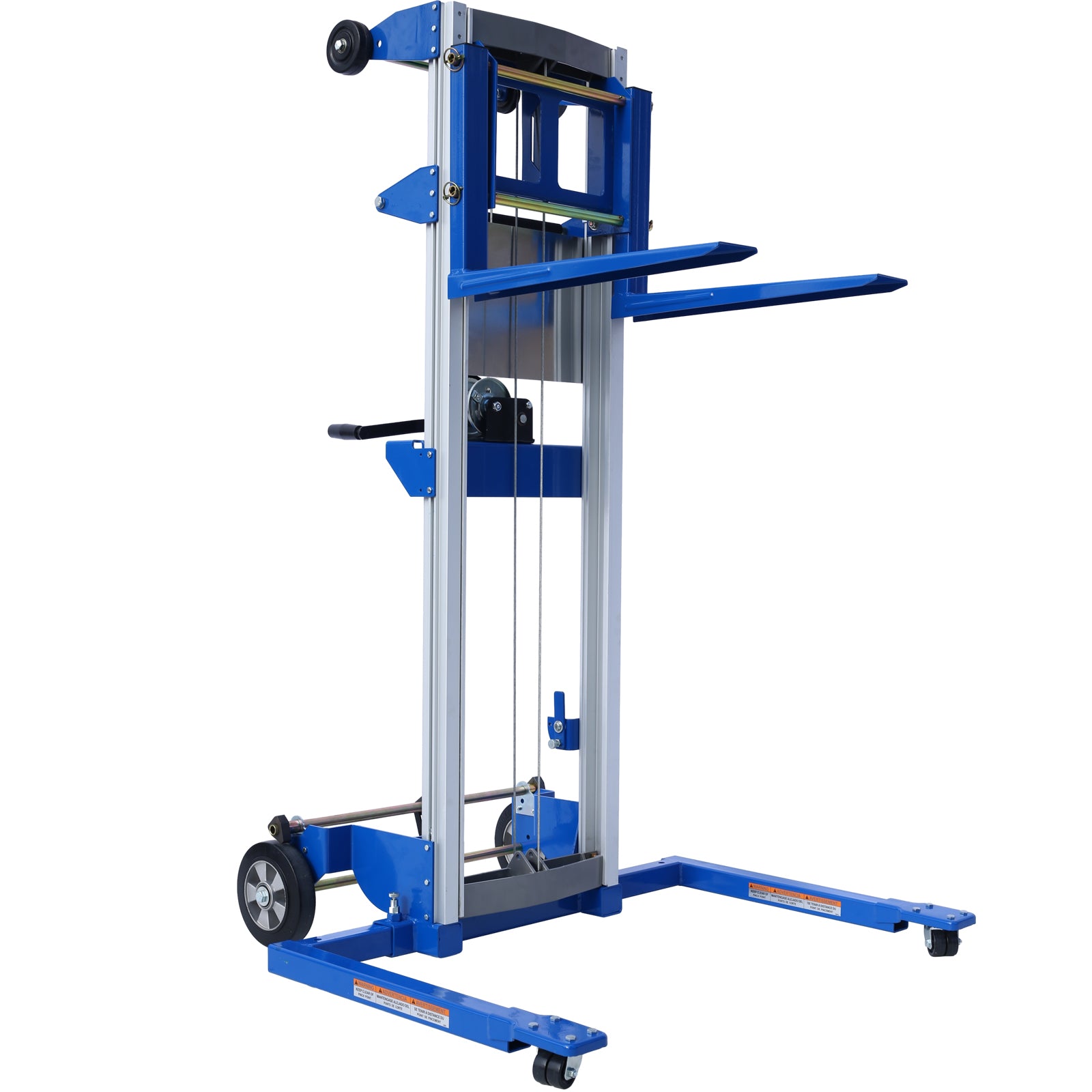 Adjustable Straddle Hand Winch Lift Truck, 42.90" Length, 43.30" Width,78.70" Height, 350 Lbs Capacity Blue Aluminium