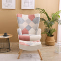 Accent Chair With Ottoman, Living Room Chair And Ottoman Set, Comfy Side Armchair For Bedroom, Creative Splicing Cloth Surface Pink Solid Wood