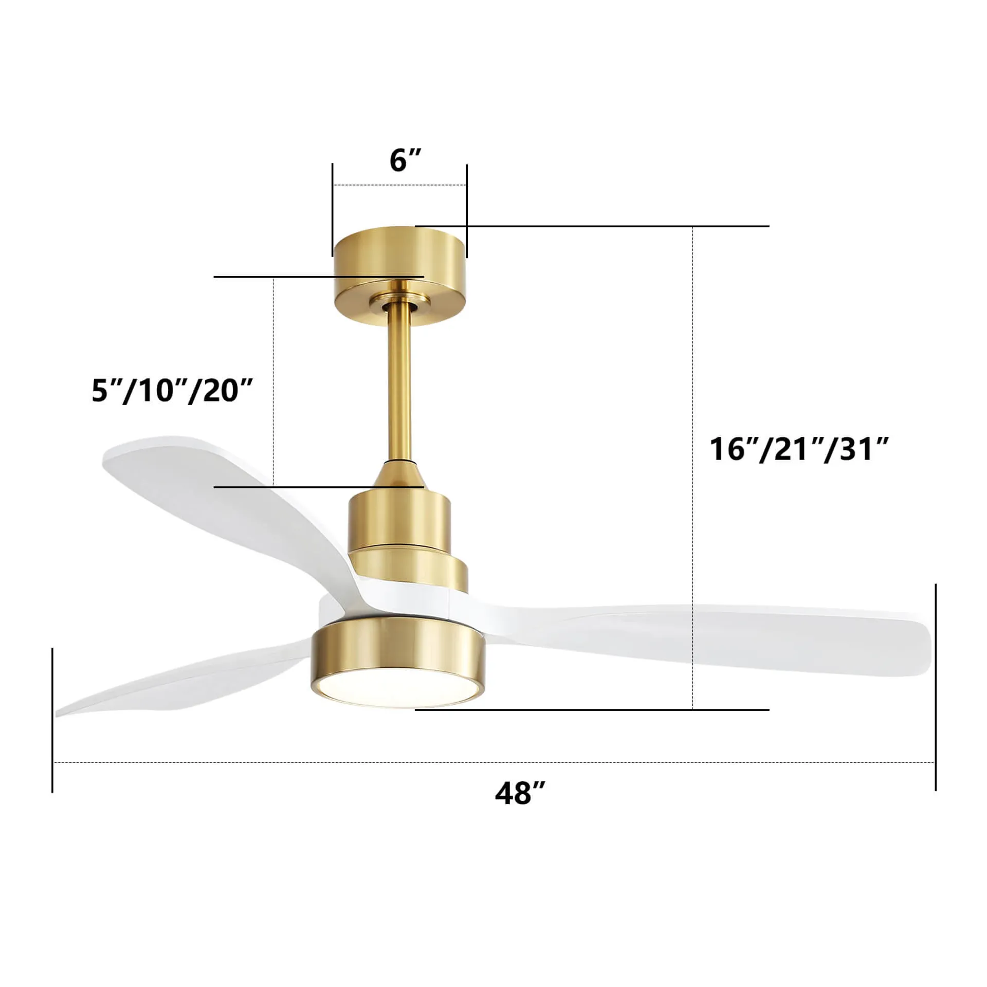 48 Inch Modern S 3 Wood Fan Blade Noiseless Reversible Motor Remote Control Gold Metal & Wood