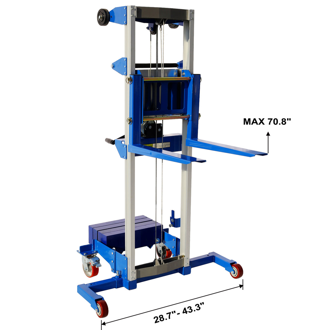 Counterbalance Hand Winch Lift Truck, 46" Length,43.30" Width, 66.9" Height, 500 Lbs Capacity Blue Aluminium