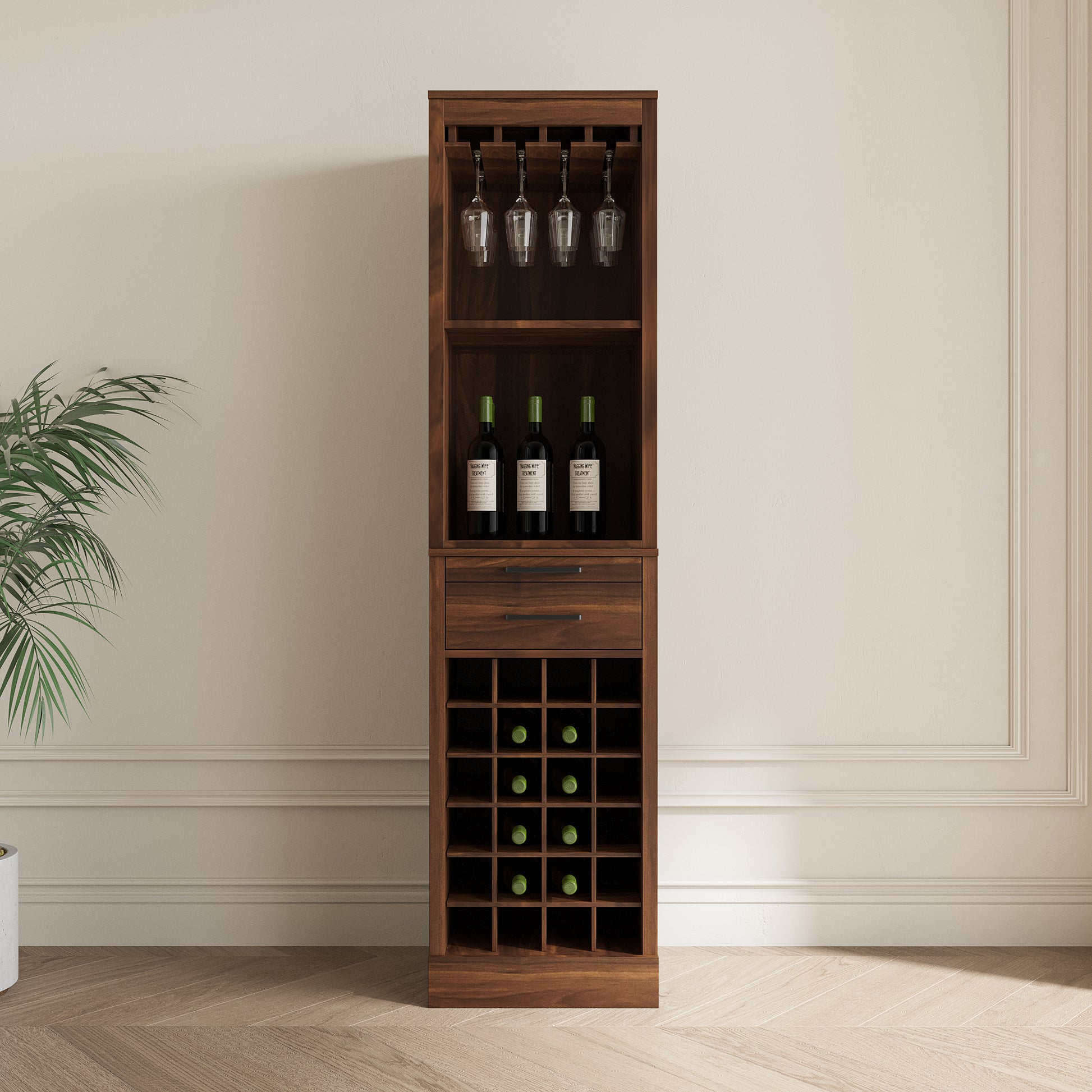 Brown walnut color modular wine bar Cabinet with walnut brown-mdf