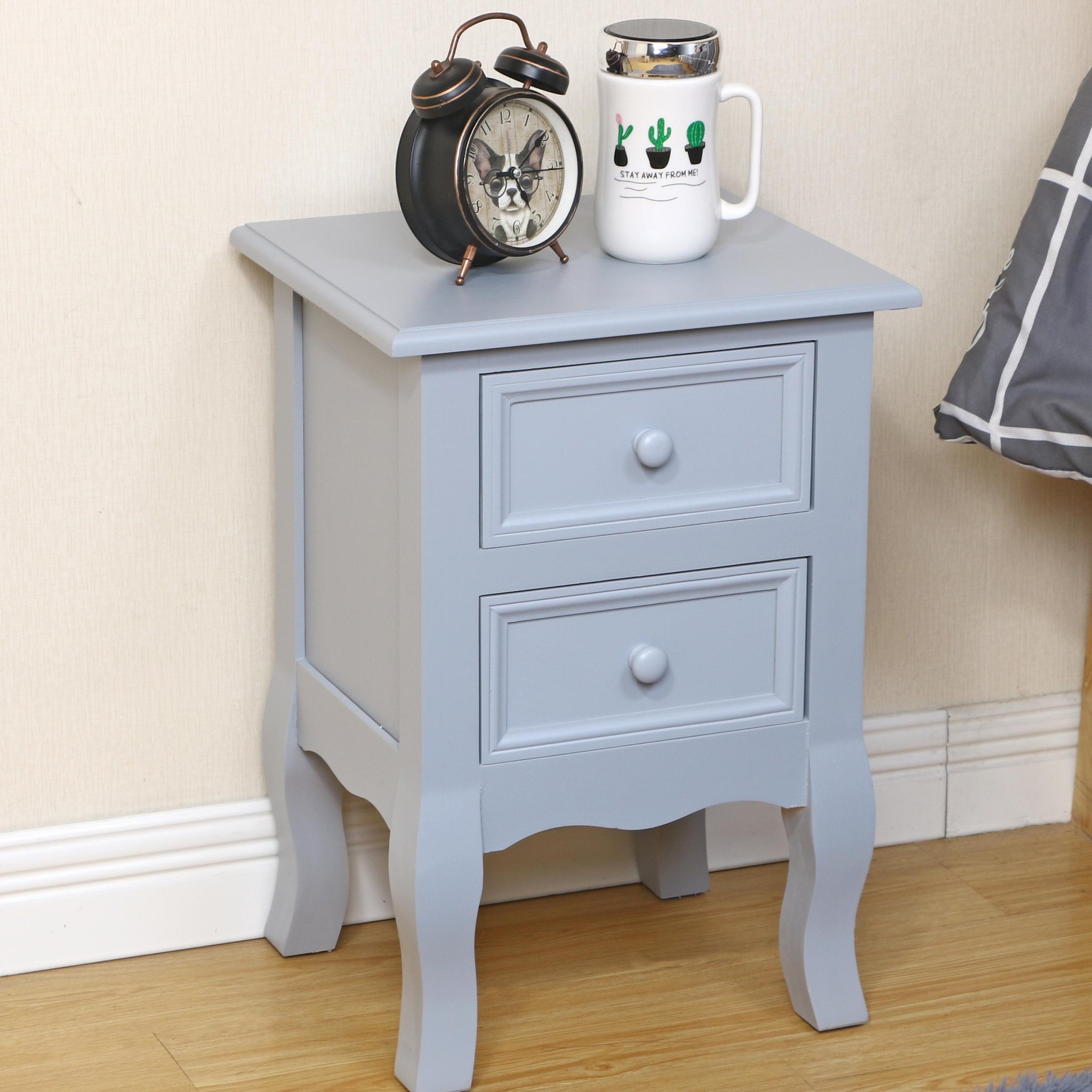 Set Nightstands Bedroom, Simple Wooden Bedside Table Night Stand With Drawer And Storage Basket Household Gray Gray Solid Wood Mdf