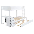 Twin Over Twin Bunk Bed With Twin Size Trundle, Storage And Desk, White White Solid Wood