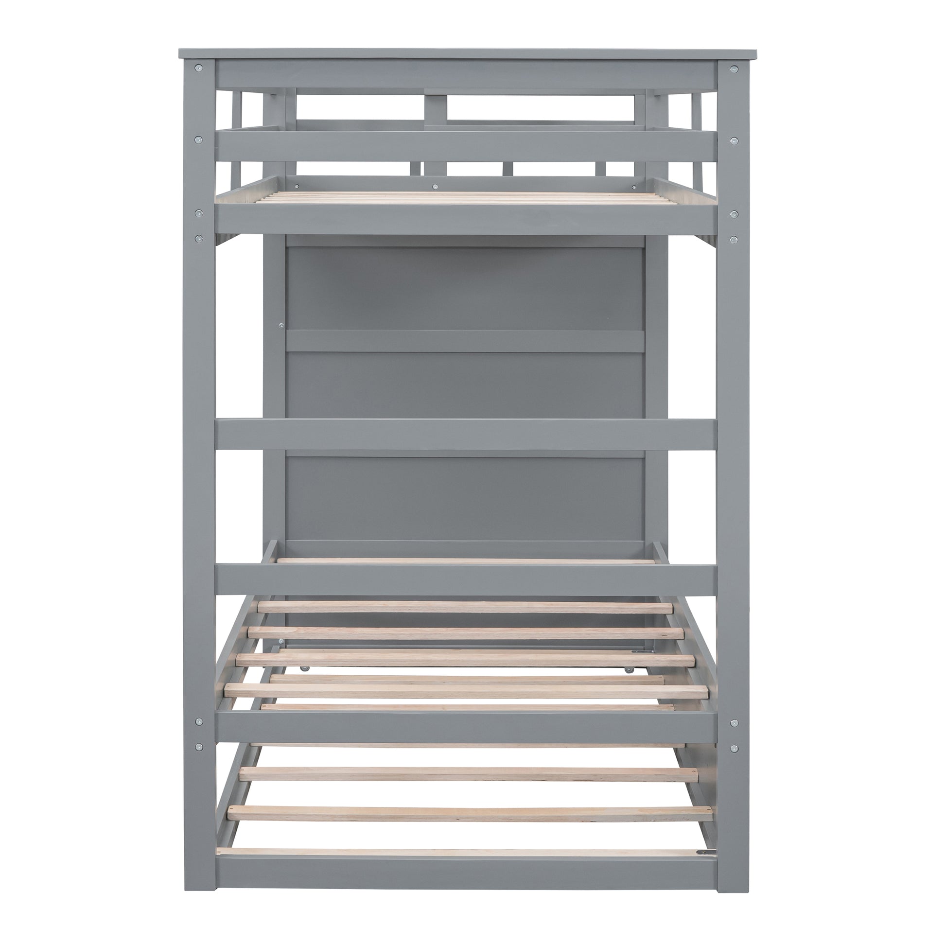 Twin Over Twin Bunk Bed With Trundle And Staircase,Gray Old Sku:Lt000068Aae Gray Solid Wood