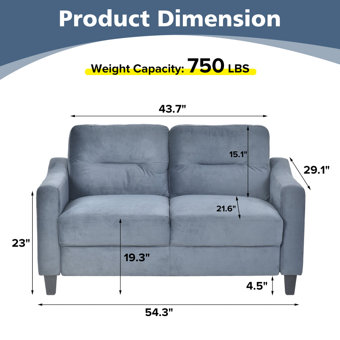 Couch Comfortable Sectional Couches And Sofas For Living Room Bedroom Office Small Space Gray Velvet 2 Seat