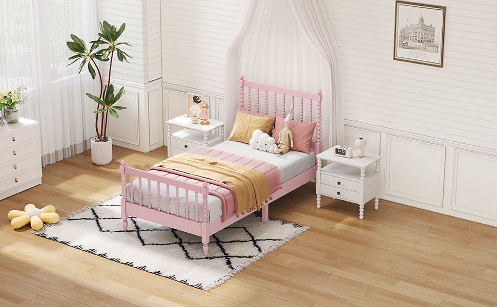 Twin Size Wood Platform Bed with Gourd Shaped pink-wood