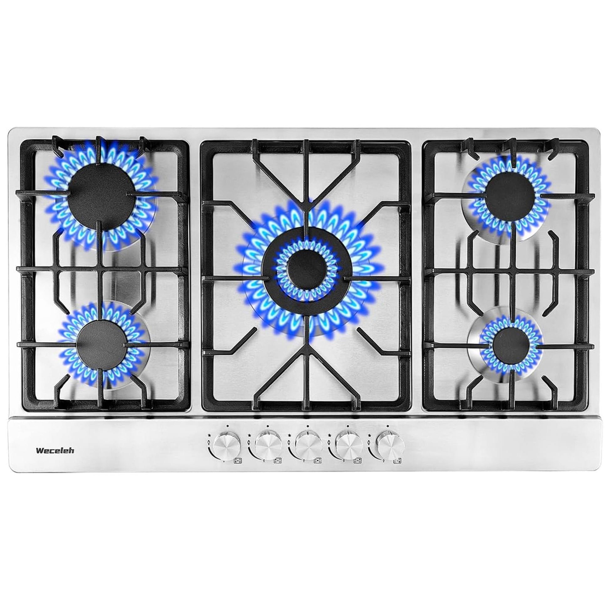34" Built in Gas Cooktop Stove Top 5 Burners LPG NG silver-kitchen-modern-stainless steel