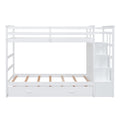 Twin Over Twin Bunk Bed With Trundle And Staircase,White Old Sku:Lt000068Aak White Solid Wood