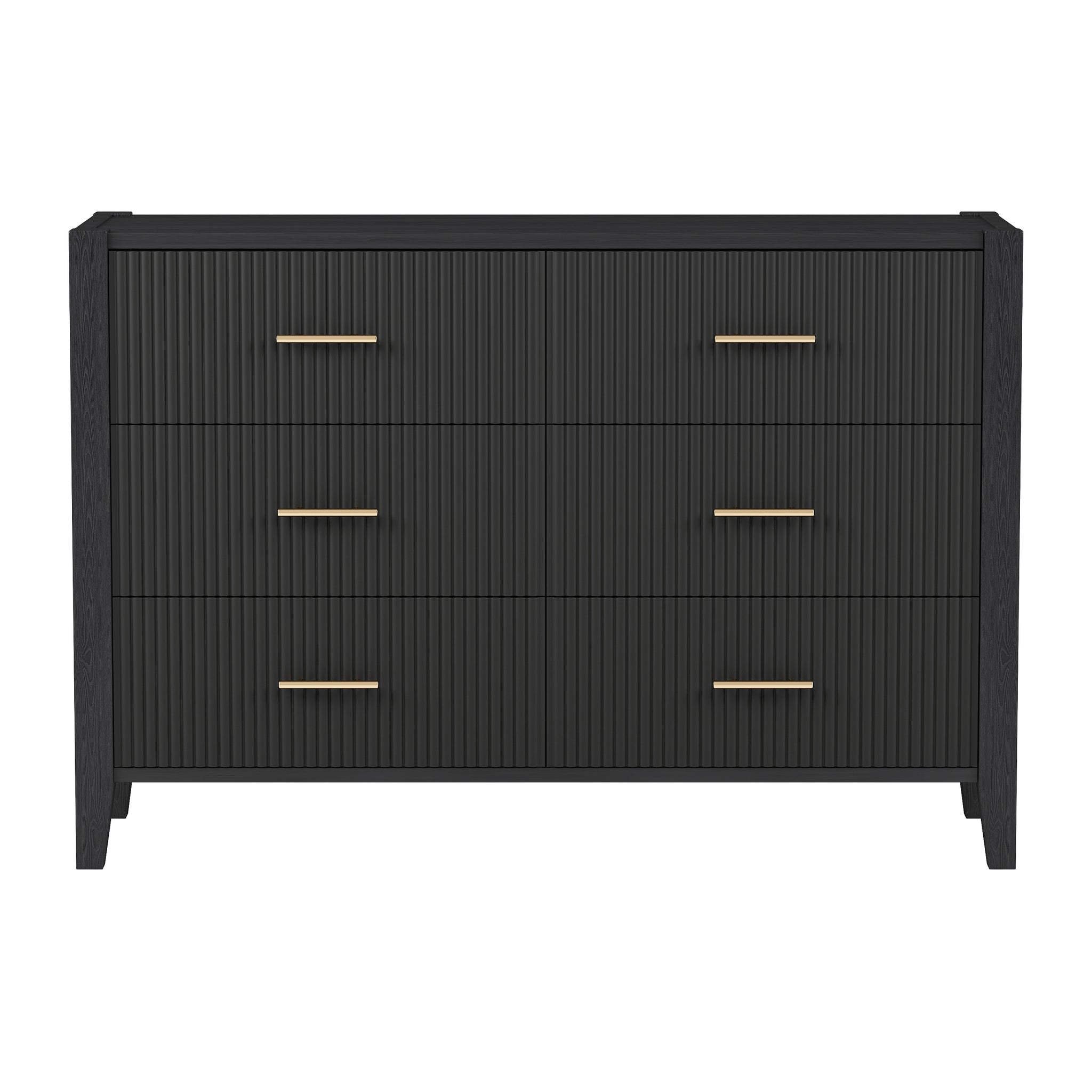 6 Drawer Dresser with Metal Handle for Bedroom black-particle board