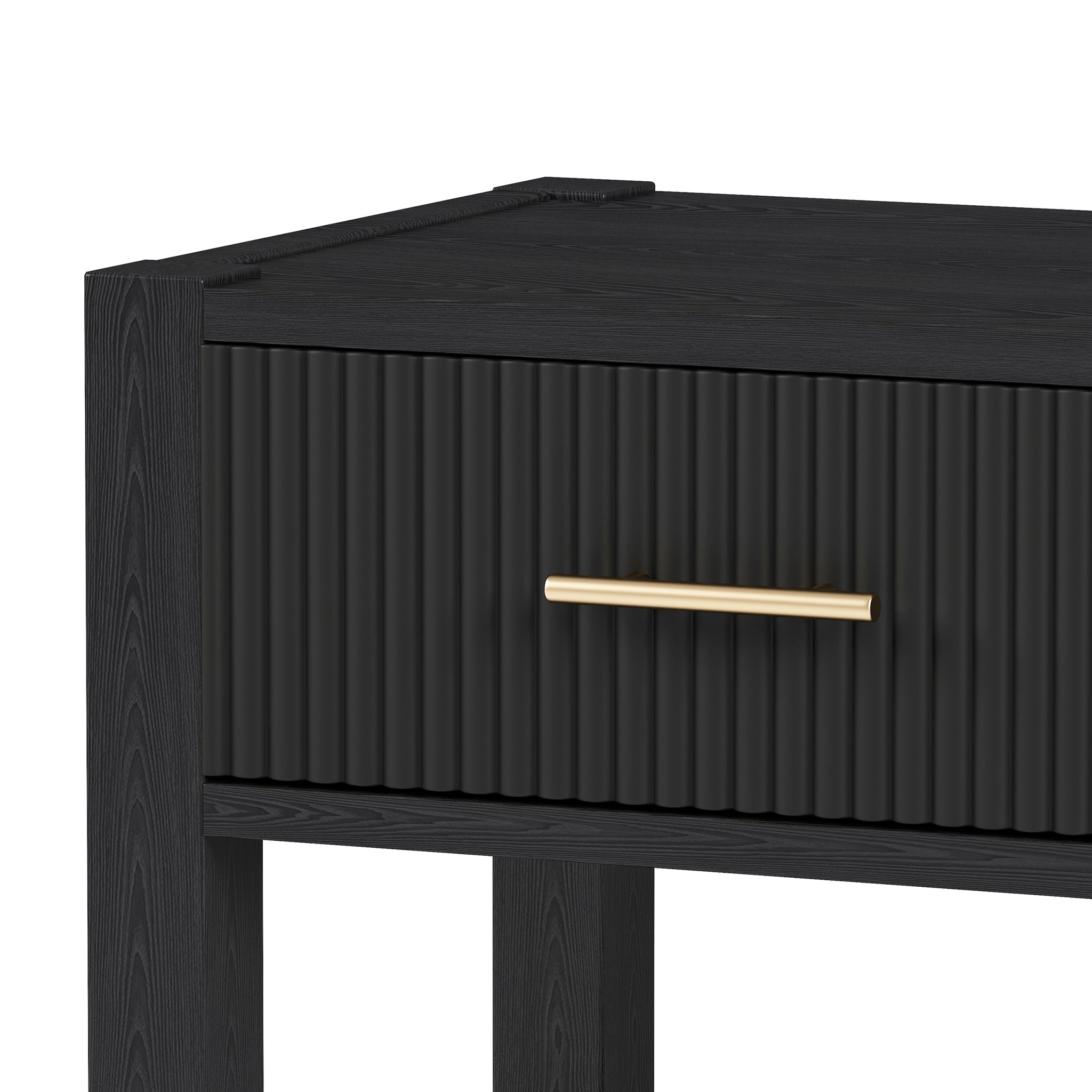 Wooden Nightstand with a Drawer and an Open black-particle board
