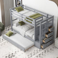 Twin Over Twin Bunk Bed With Trundle And Staircase,Gray Old Sku:Lt000068Aae Gray Solid Wood