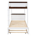 Twin Over Twin Bunk Bed With Twin Size Trundle, Storage And Desk, White Walnut White Walnut Solid Wood