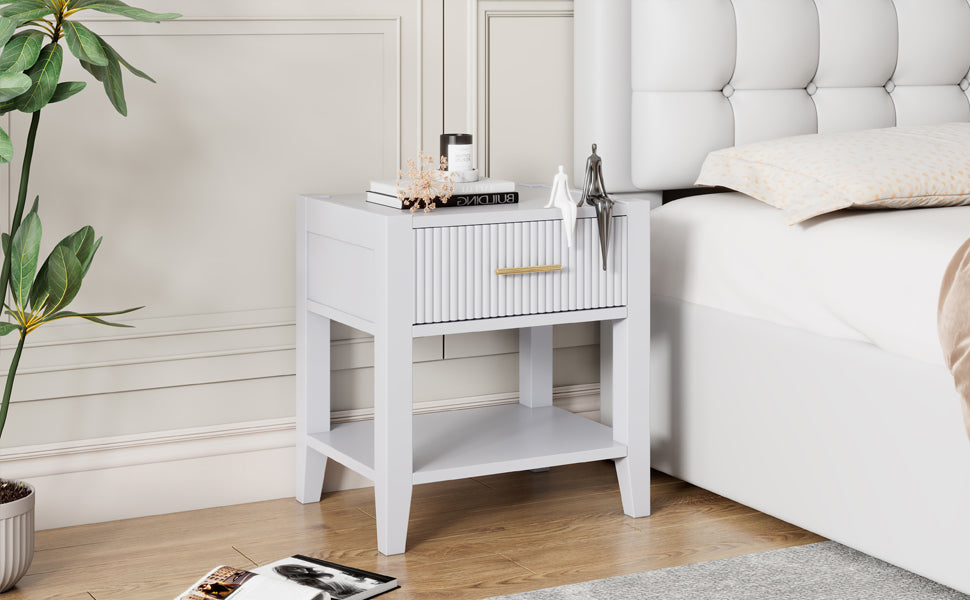 Wooden Nightstand With A Drawer And An Open Storage, End Table For Bedroom, White White Particle Board