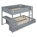 Full Over Full Bunk Bed With Twin Size Trundle, Storage And Desk, Gray Gray Solid Wood