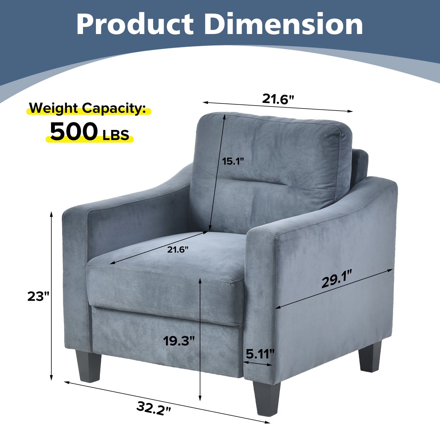 Couch Comfortable Sectional Couches And Sofas For Living Room Bedroom Office Small Space Gray Velvet 1 Seat