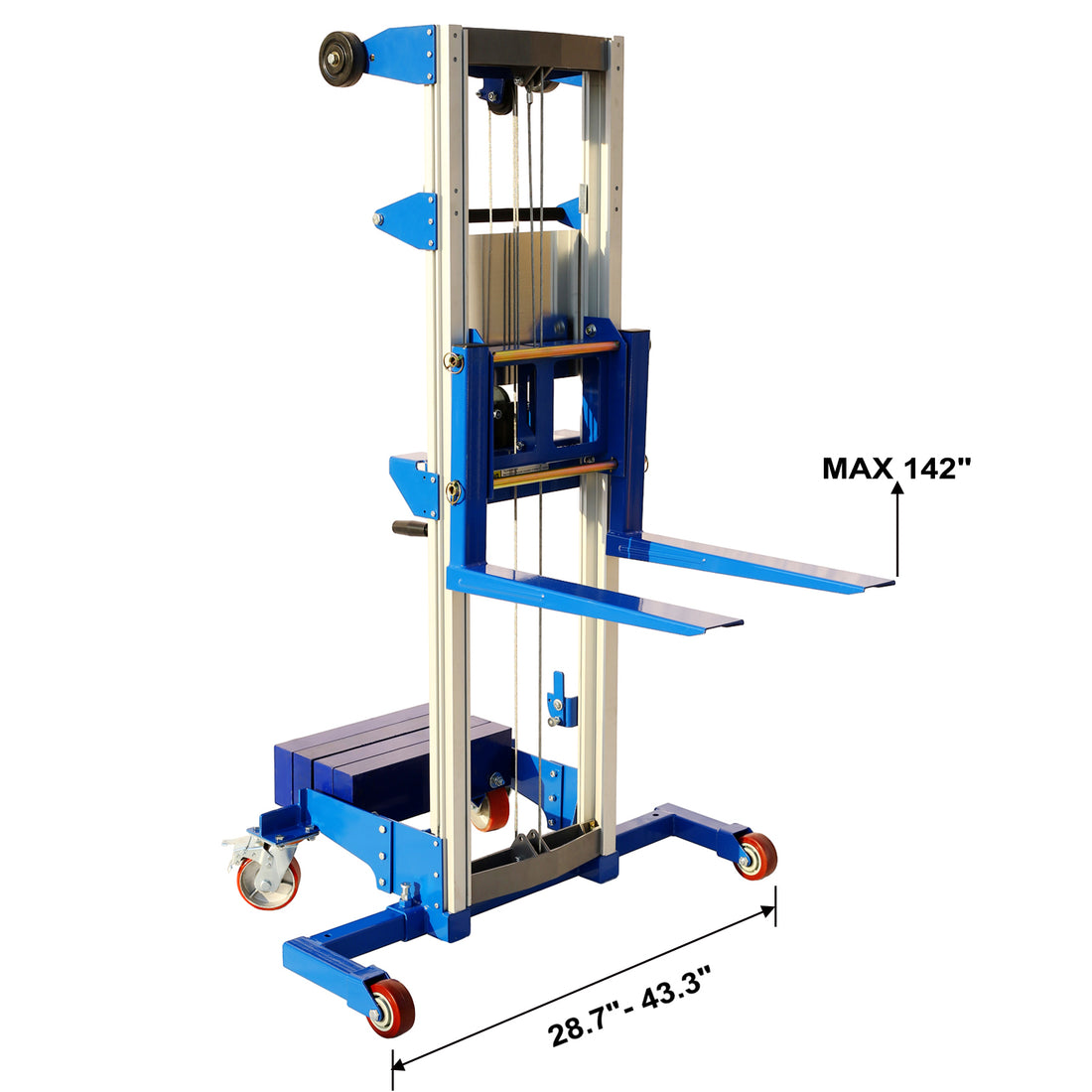 Counterbalance Hand Winch Lift Truck, 46" Length,43.30" Width,78.7" Height, 350 Lbs Capacity Blue Aluminium