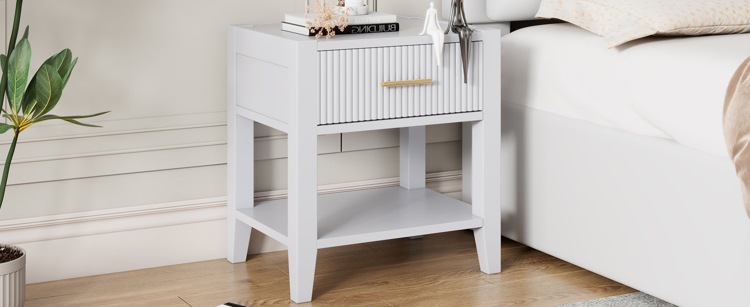 Wooden Nightstand With A Drawer And An Open Storage, End Table For Bedroom, White White Particle Board