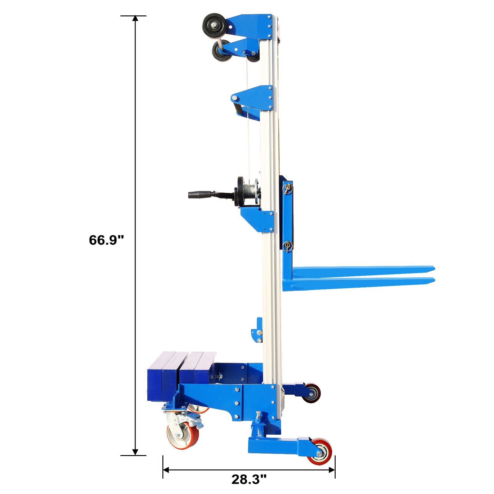 Counterbalance Hand Winch Lift Truck, 46" Length,43.30" Width, 66.9" Height, 500 Lbs Capacity Blue Aluminium