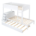 Twin Over Twin Bunk Bed With Twin Size Trundle, Storage And Desk, White White Solid Wood