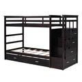 Twin Over Twin Bunk Bed With Trundle And Staircase,Espresso Old Sku:Lt000068Aap Espresso Solid Wood