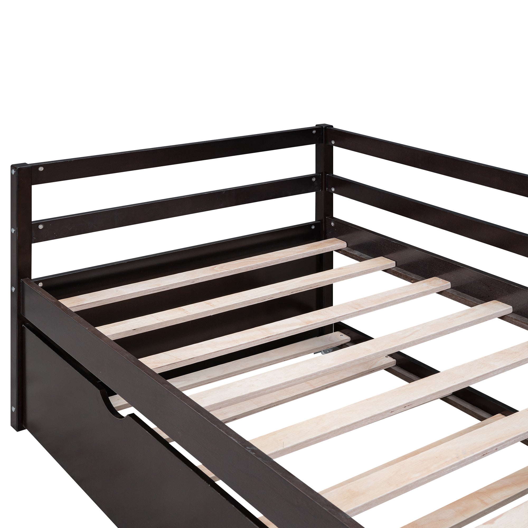 Twin Size Wood Daybed with Twin Size Trundle, Espresso box spring not required-twin-espresso-wood-solid