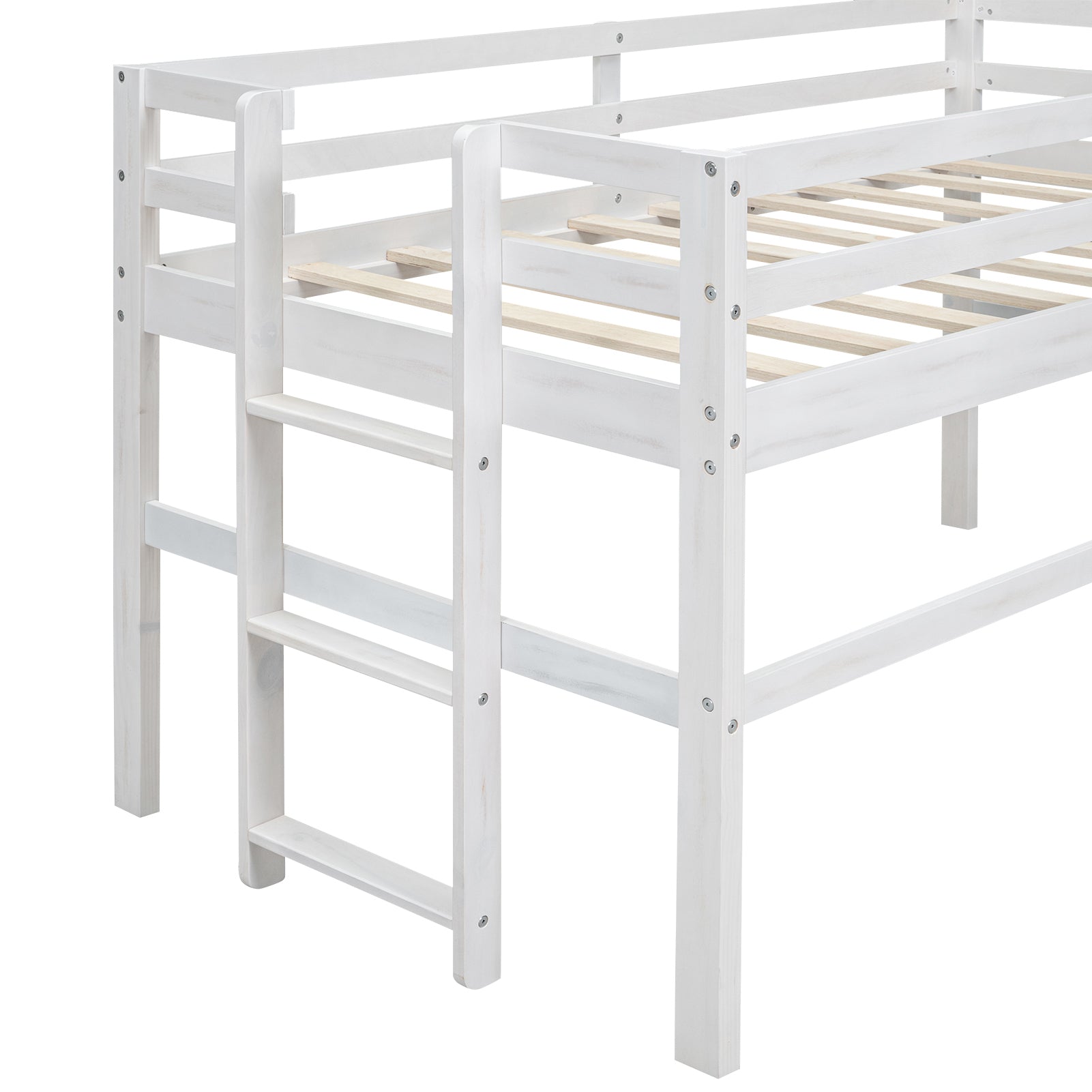 Wood Twin Size Loft Bed with Side Ladder, Antique box spring not required-twin-antique