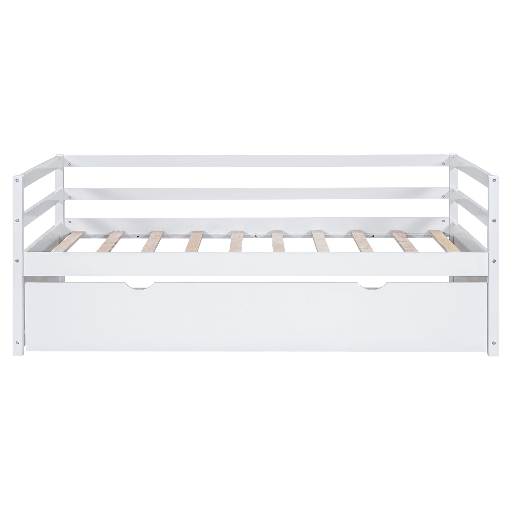 Twin Size Wood Daybed with Twin Size Trundle, White box spring not required-twin-white-wood-solid
