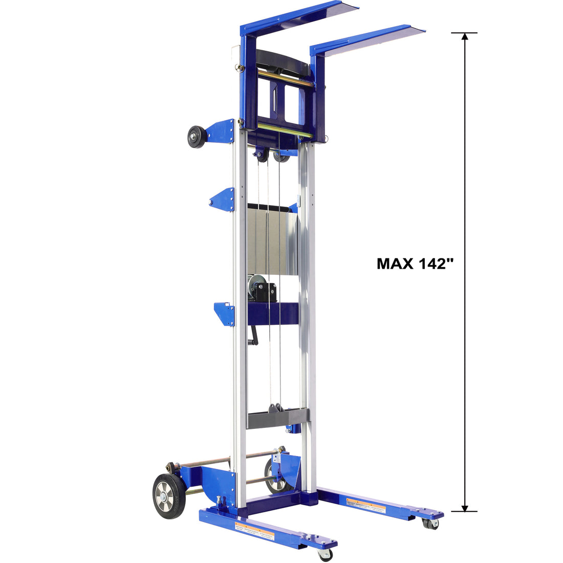 Adjustable Straddle Hand Winch Lift Truck, 42.90" Length, 43.30" Width,78.70" Height, 350 Lbs Capacity Blue Aluminium