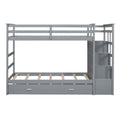 Twin Over Twin Bunk Bed With Trundle And Staircase,Gray Old Sku:Lt000068Aae Gray Solid Wood