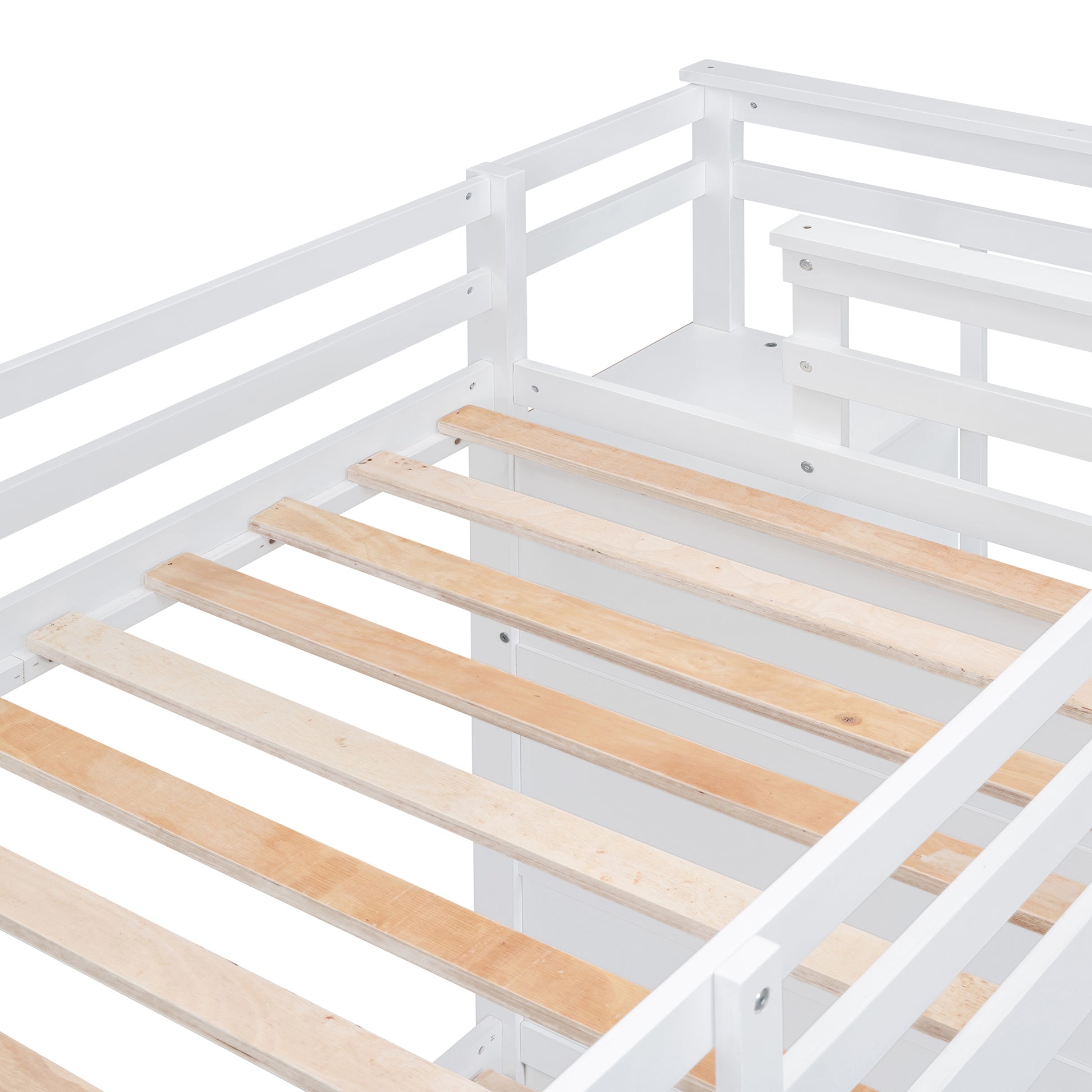 Twin Over Twin Bunk Bed With Trundle And Staircase,White Old Sku:Lt000068Aak White Solid Wood