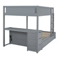 Full Over Full Bunk Bed With Twin Size Trundle, Storage And Desk, Gray Gray Solid Wood