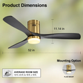 52 Inch Low Profile Ceiling Fan With Remote Control 3 Solid Wood Blades,52 Inches Suitable For Indoor And Outdoor Gold Metal & Wood