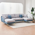 Modern Large Area Linen Leathaire Fabric Color Matching Segmented Sofa, Ultra Wide Lounge Chair, Golden Legs, U Shaped, Blue Light Gray Blue Grey Primary Living Space Wood