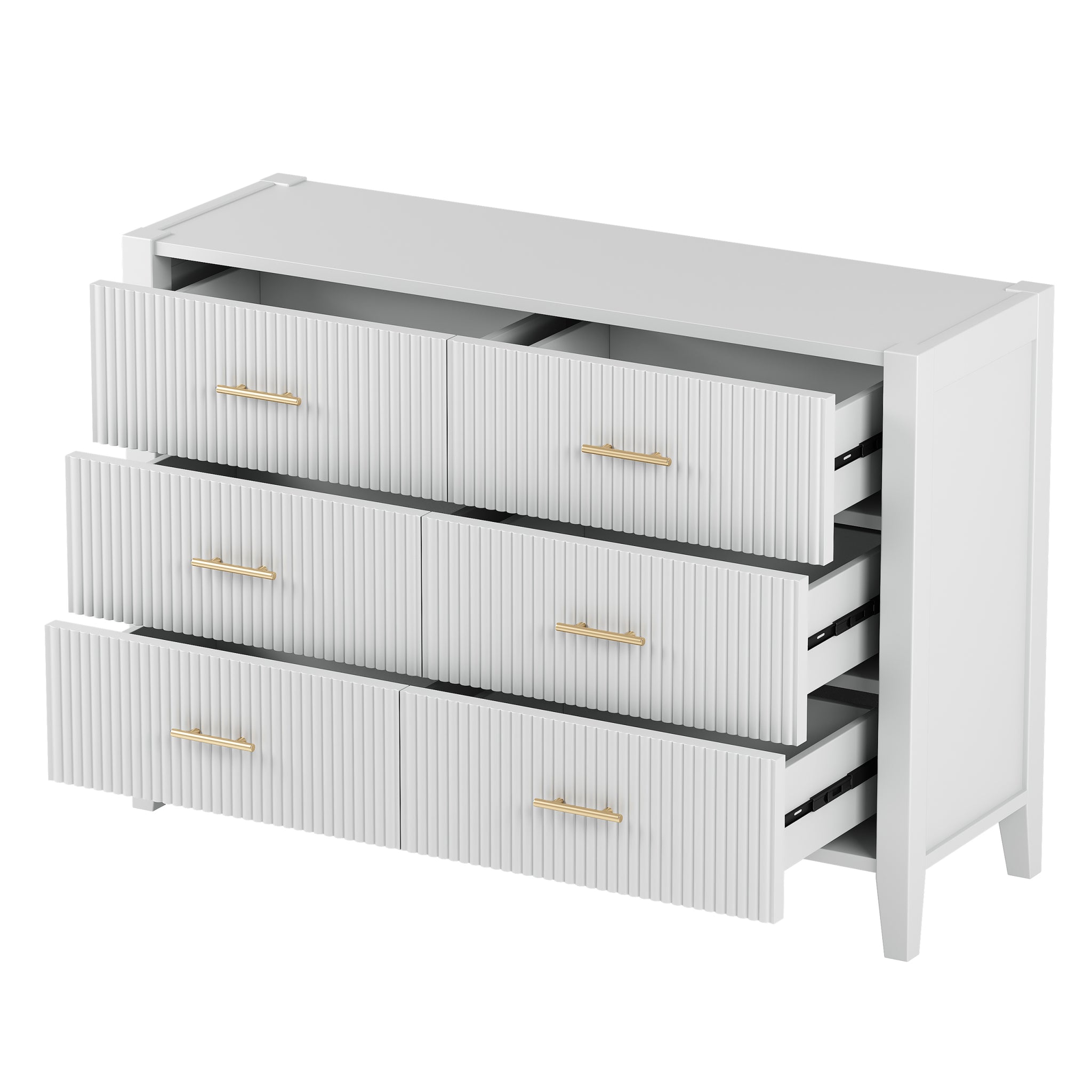 6 Drawer Dresser with Metal Handle for Bedroom white-particle board