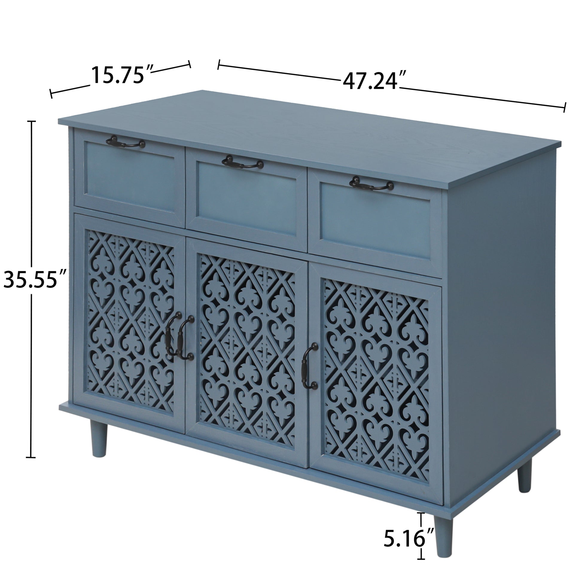 3 Door 3 Drawer Cabinet, American Furniture, Suitable For Bedroom, Living Room, Study Blue Particle Board