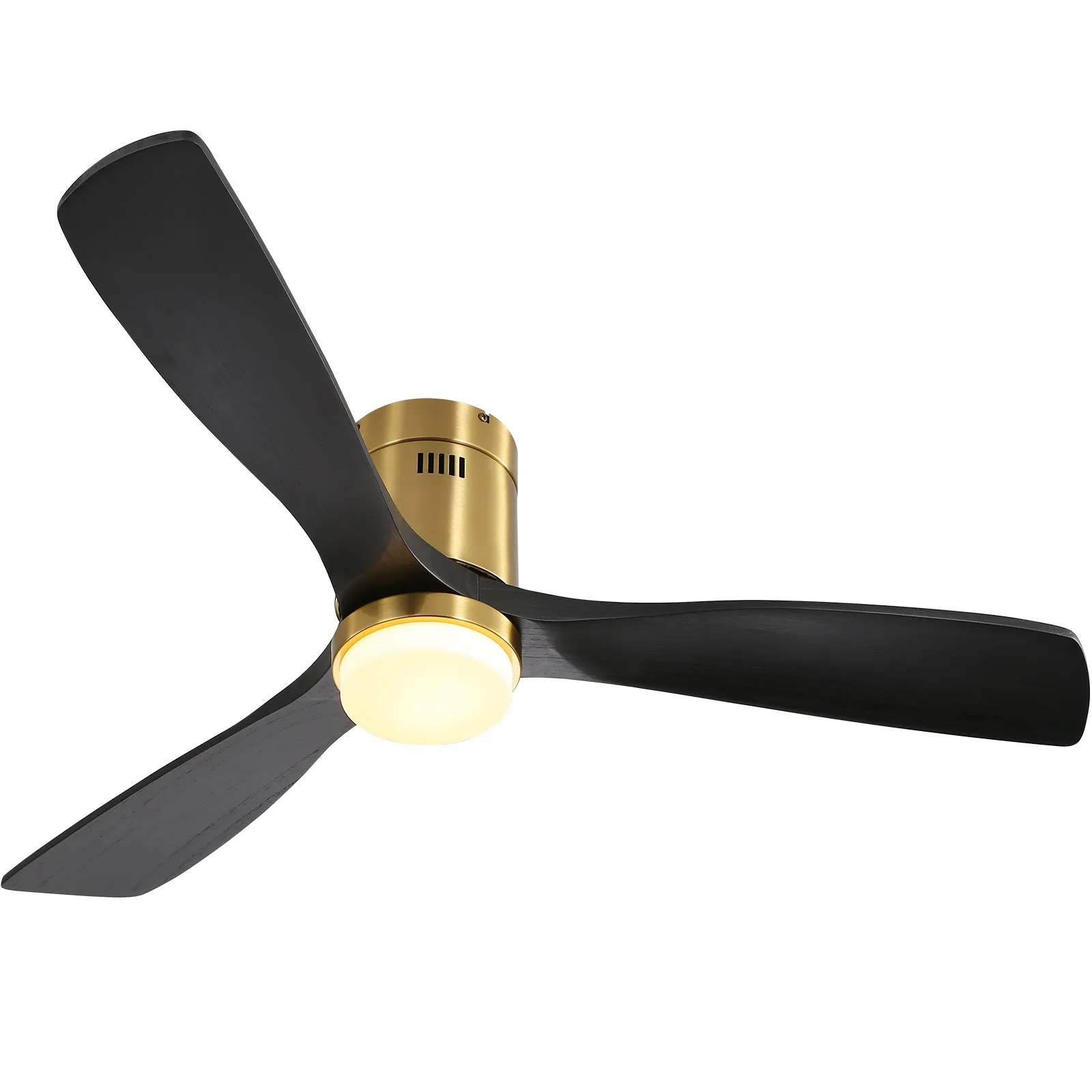 52 Inch Low Profile Ceiling Fan With Remote Control 3 Solid Wood Blades,52 Inches Suitable For Indoor And Outdoor Gold Metal & Wood