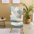 Accent Chair With Ottoman, Living Room Chair And Ottoman Set, Comfy Side Armchair For Bedroom, Creative Splicing Cloth Surface Blue Solid Wood