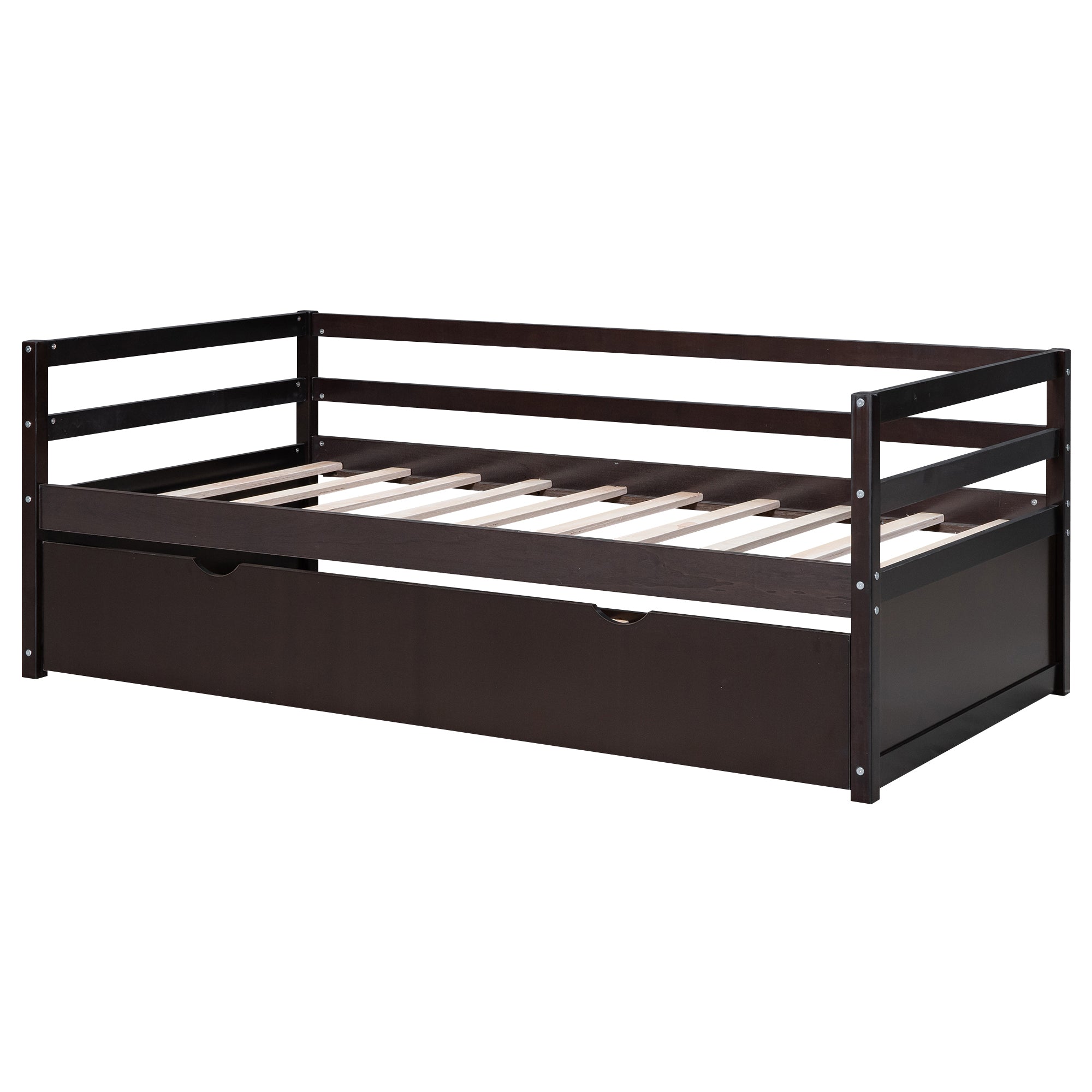 Twin Size Wood Daybed with Twin Size Trundle, Espresso box spring not required-twin-espresso-wood-solid
