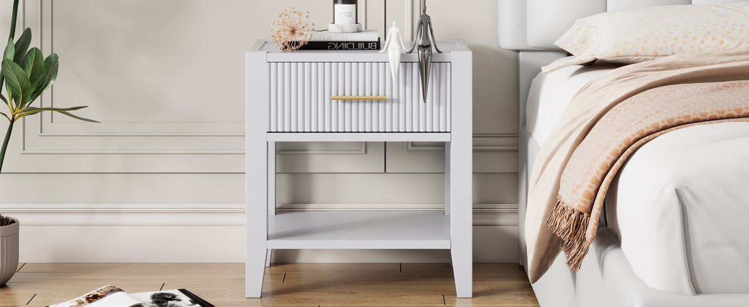 Wooden Nightstand With A Drawer And An Open Storage, End Table For Bedroom, White White Particle Board