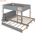 Full Over Full Bunk Bed With Twin Size Trundle, Storage And Desk, Gray Gray Solid Wood