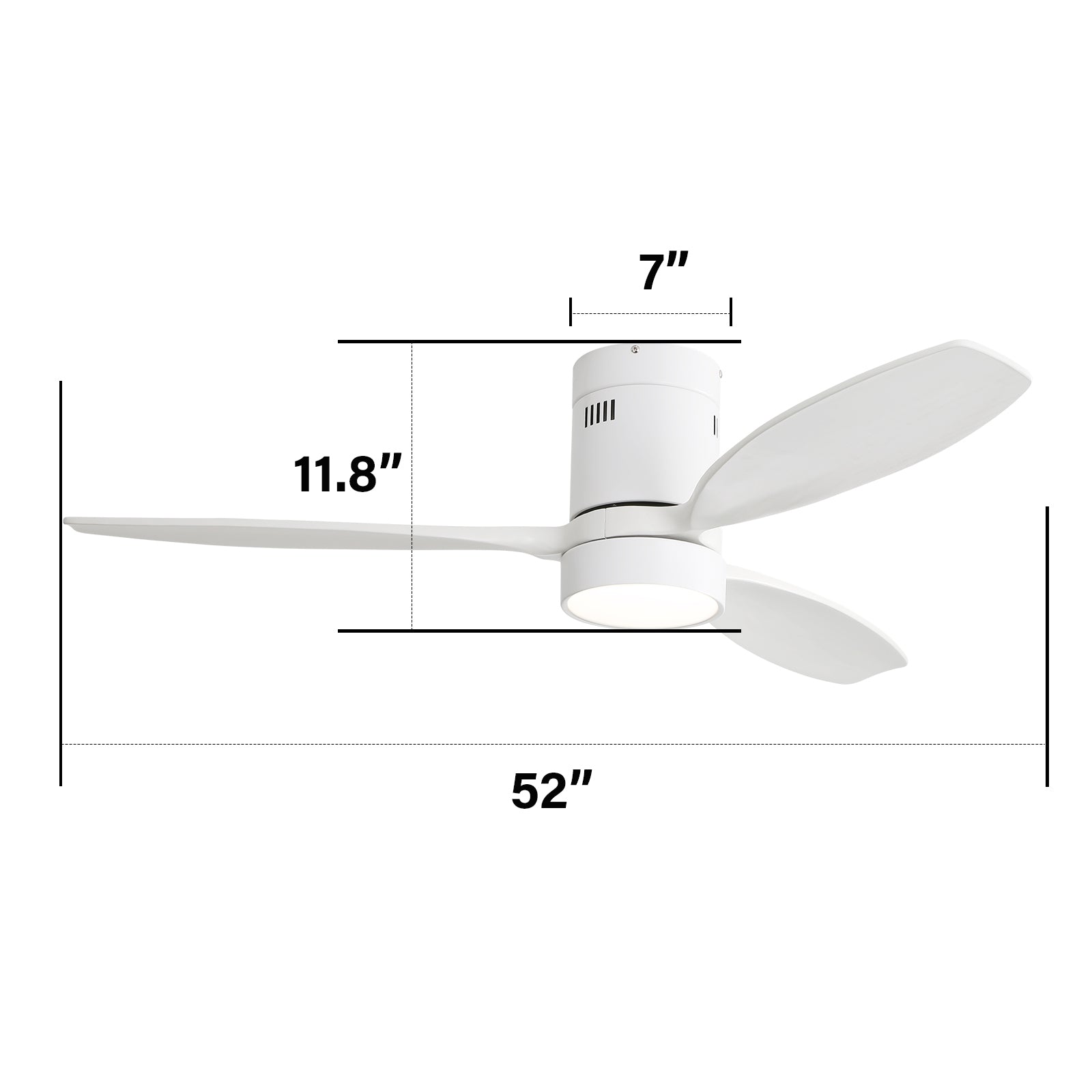 52 Inch Indoor Outdoor Ceiling Fan Solid Wood Fan Blade Noiseless Reversible Motor Remote Control With Light White Metal & Wood