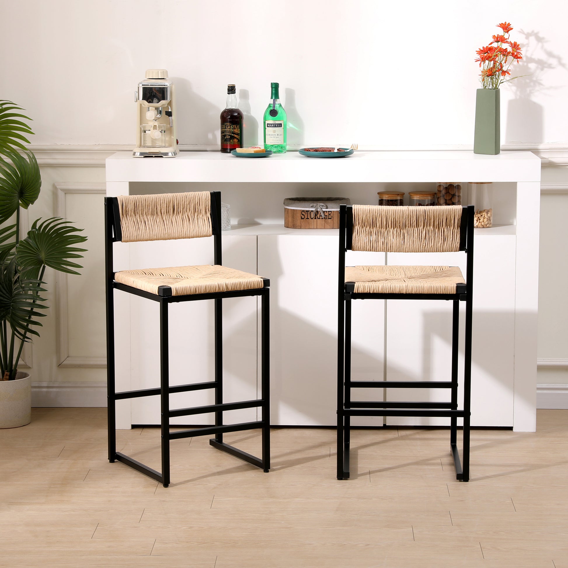 Honey Bar Stools Set Of 2 Paper Rope Weave Dining