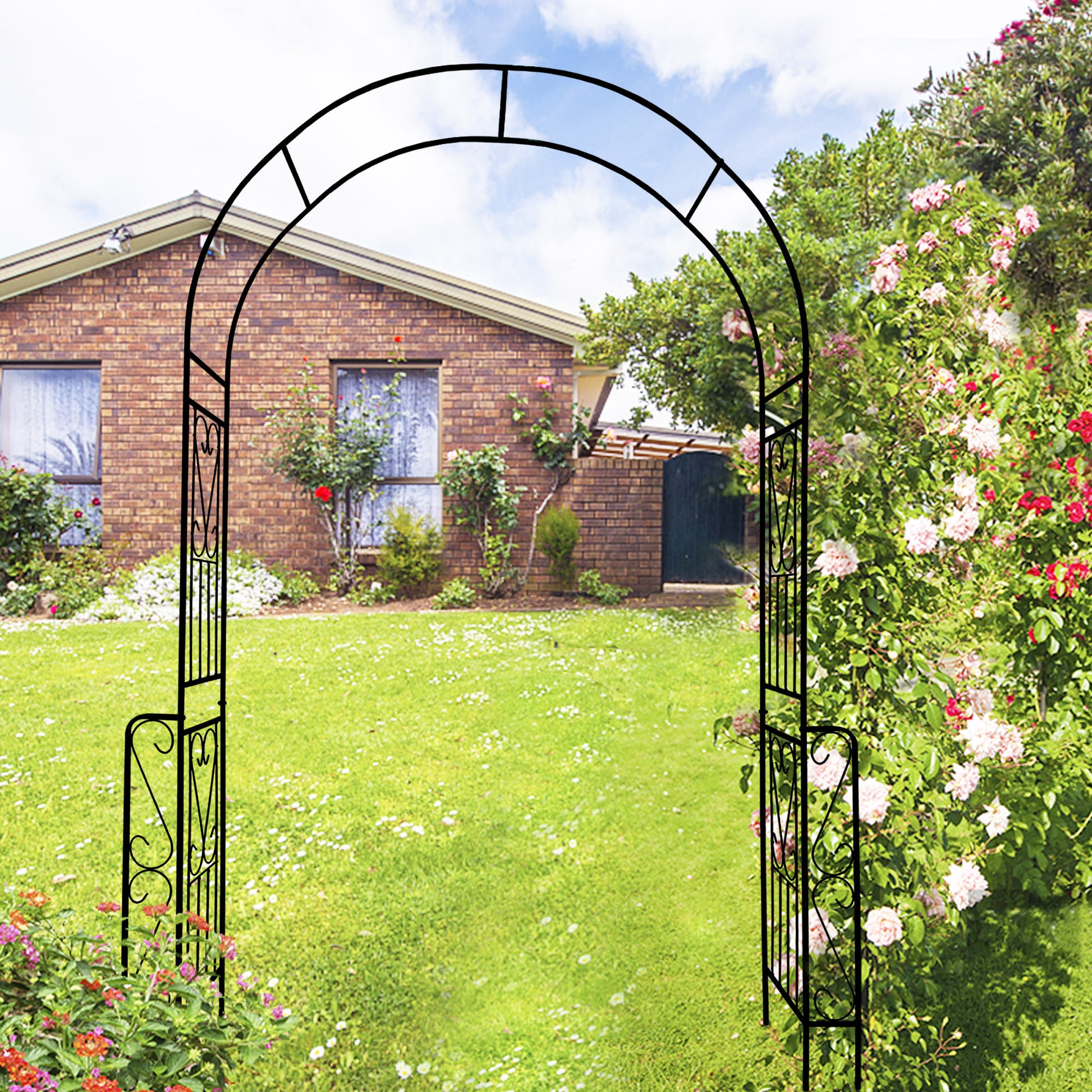 Metal Garden Arch W55'' X H94.5'' Garden Arbor Trellis Climbing Plants Support Rose Arch Outdoor Arch Black Black Iron