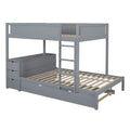 Full Over Full Bunk Bed With Twin Size Trundle, Storage And Desk, Gray Gray Solid Wood