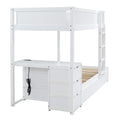 Twin Over Twin Bunk Bed With Twin Size Trundle, Storage And Desk, White White Solid Wood