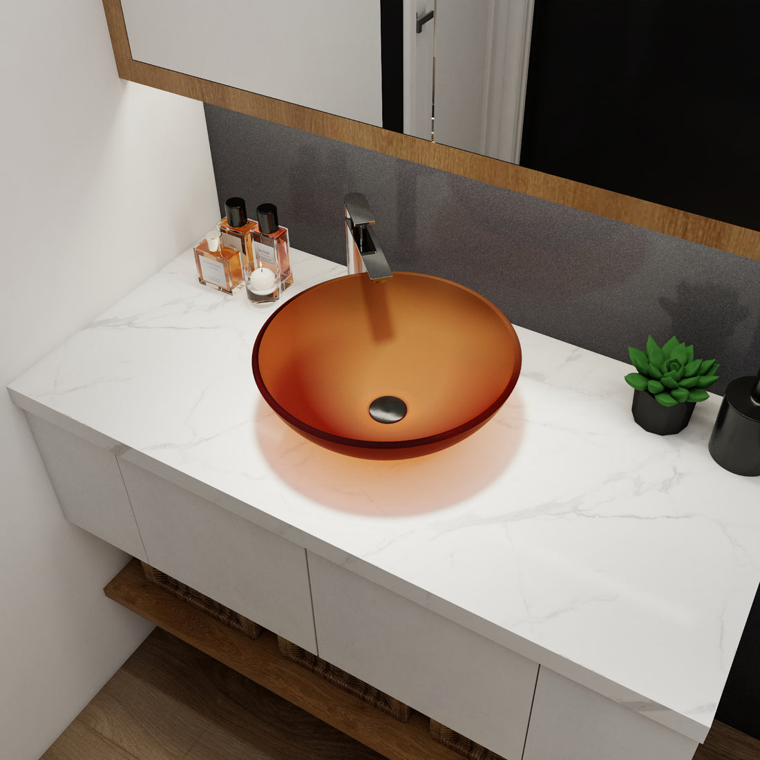 Tempered Glass Matte Bathroom Vessel Sink, Round Bathroom Basin Tempered Glass Matt Tea Brown Bathroom Modern Glass