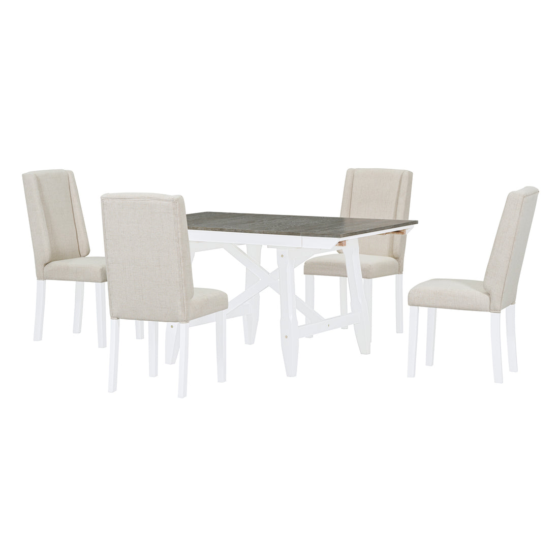 6 Piece Classic Dining Table Set, Rectangular Extendable Dining Table With Two 12"W Removable Leaves And 4 Upholstered Chairs & 1 Bench For Dining Room Brown White Brown White Solid Wood