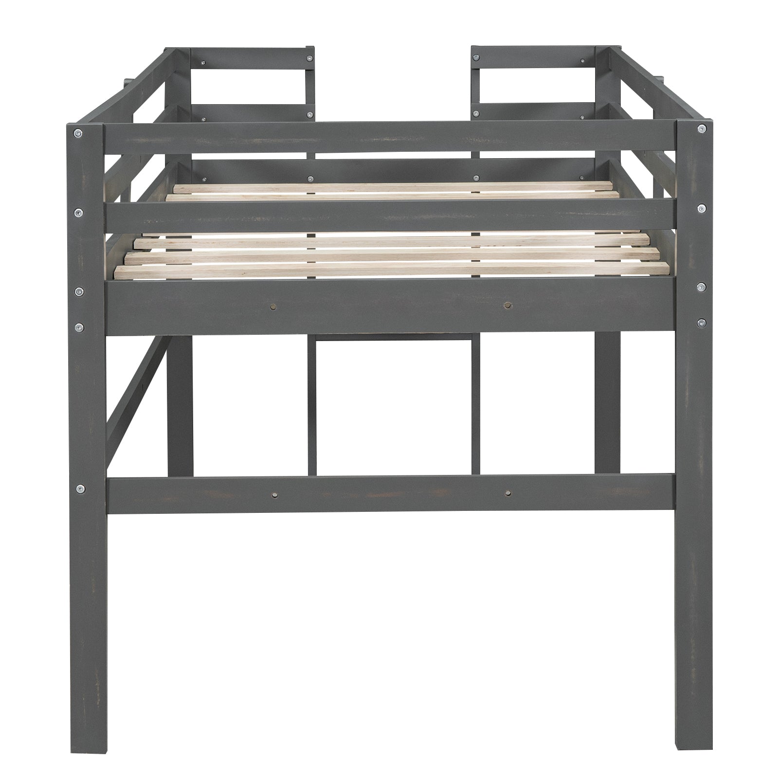 Wood Twin Size Loft Bed With Side Ladder, Antique Grey Box Spring Not Required Twin Antique Gray Wood Bedroom Solid Wood Mdf